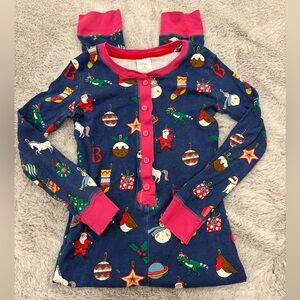 Boden Kids One Piece Open Feet Pajamas Pink Blue with Festive Print Size 9 Year